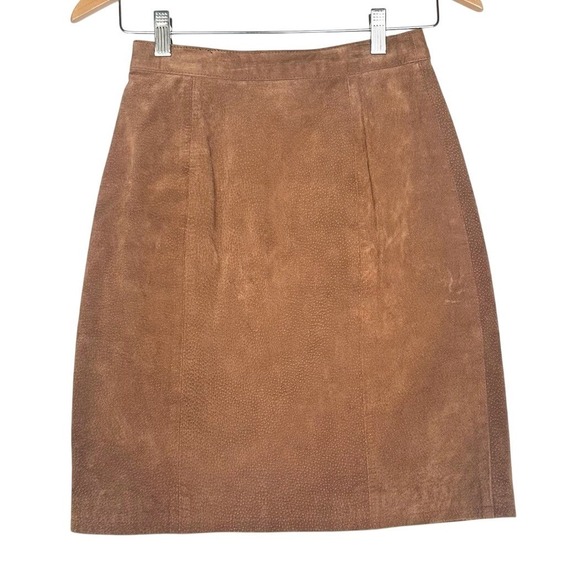 Vintage Suede Leather Skirt Brown Small High Waist Pencil Mini 90s Y2K Size 5/6 - Picture 1 of 8